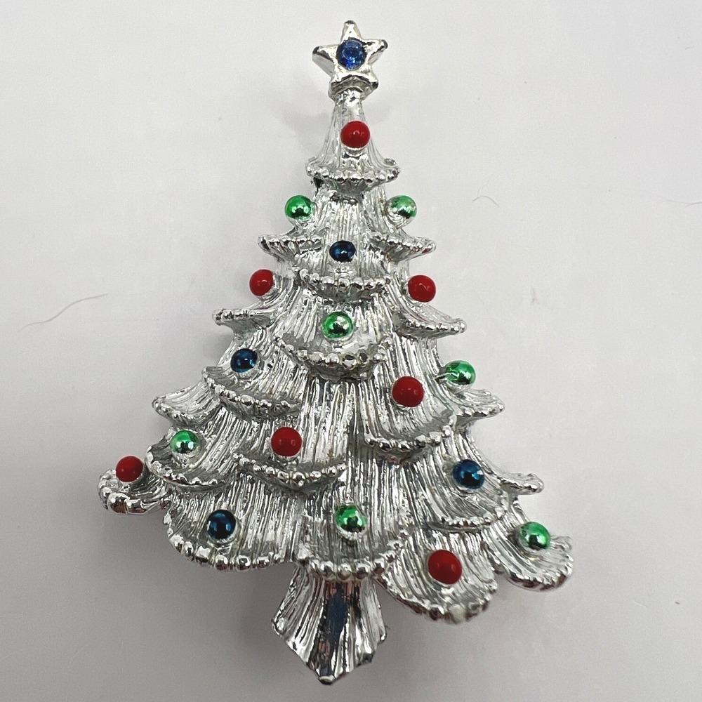 Vintage Gerrys Christmas Tree Brooch Enamel and Silver Tone Pin